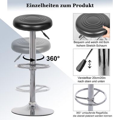 Барні стільці Mingone, набір з 4 шт. , регульовані по висоті, м'які, обертаються на 360, чорні, сучасні для бару/кухні