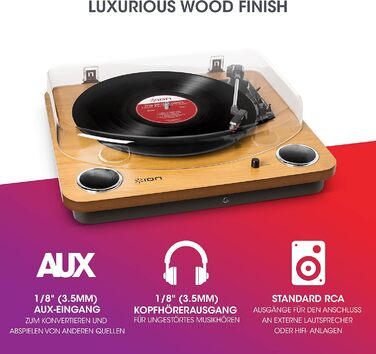 Програвач вінілових платівок ION Audio Max LP з Bluetooth, вбудованими динаміками та USB, дерев'яний корпус