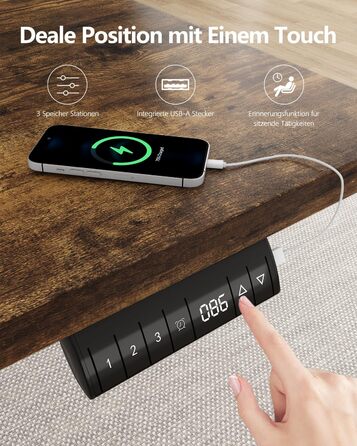 Регульований стіл Flamaker 160x80 см: електричний, з пам'яттю, для офісу, комп'ютерний, з кабелеуправлінням, коричневий вінтаж