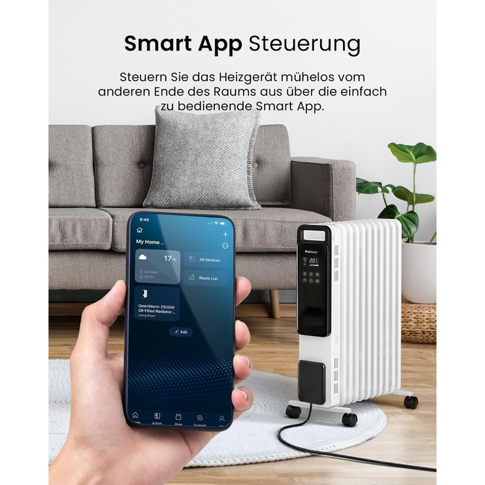 Електричний масляний радіатор Pro Breeze OmniWarm 2500W з 11 секціями - енергоефективний обігрівач з термостатом, таймером та сенсорним дисплеєм