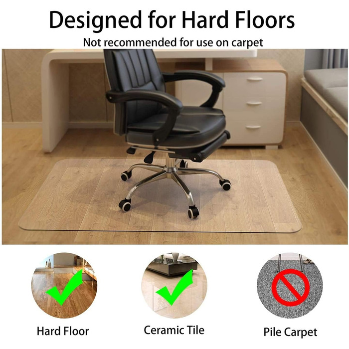 Захисна килимок NATRKE для підлоги, прозорий, 122x92 см, під стілець, офісний, для паркету, ламінату, PVC, захист підлоги