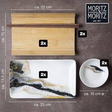 Набір посуду для суші на 2 персони, 10 предметів, чорний/золотий гурман Moritz & Moritz