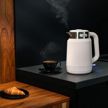 Електричний чайник Lehmann Edelstahl 2L, 2200W з подвійними стінками, автоматичним відключенням та захистом від перегріву, BPA-free, для великих сімей та офісів (Білий)