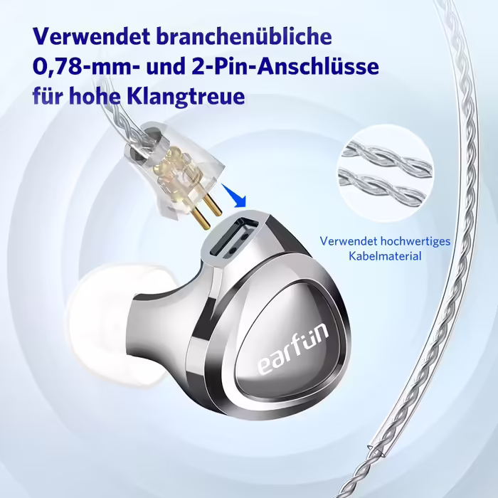 Провідні навушники EarFun EH100 In-Ear, Hi-Res IEM з 2 динаміками і 1 арматурою, 2-піновий 0,78 мм та 3,5 мм штекер, 2 пари змінних насадок