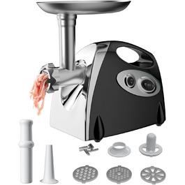 Електрична м'ясоподрібнювач Fleischwolf 2800W, 3 диски, з насадкою для ковбас, чорний