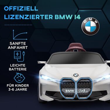Дитячий електромобіль HOMCOM BMW з пультом, фарами, MP3, білий, 3-5 км/год, для дітей 3-5 років