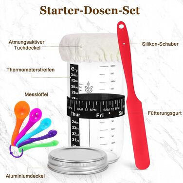 Набір для приготування закваски та випікання хліба SHANNA: корзинка для бродіння, скляна тара, скребок, мішалка, ніж (бамбук, спіральний дизайн)