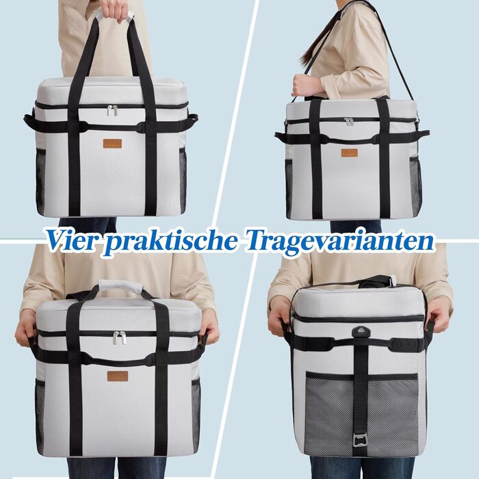 Термосумка-холодильник Lifewit 40л для пікніка, їжі та напоїв (Сірий). Ізольована сумка-холодильник для роботи, кемпінгу, пляжу.