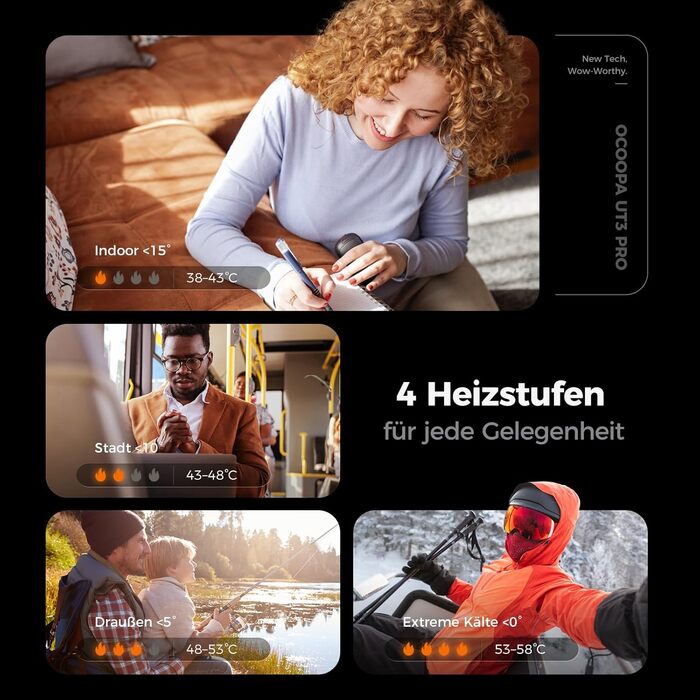 Електричні грілки для рук OCOOPA 2 шт., 10000mAh Powerbank, USB, 4 режими нагріву, до 58°C, для чоловіків, ідеально для гольфу, полювання та кемпінгу, UT3 PRO, чорний