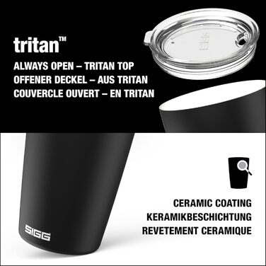 Кружка SIGG Neso Pure Ceram з Tritan-кришкою, нержавіюча сталь 18/8, 0.3/0.4L, чорна, миється в посудомийній машині, BPA-free
