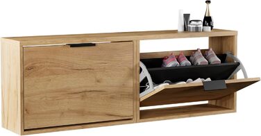 Взуттєва шафа Planetmöbel вузька з економною полицею, 6 полиць, комод для взуття для передпокою, коридору, гардеробу 60 x 23 x 118 см, білий сірий (2 дверцята, золотий дуб)