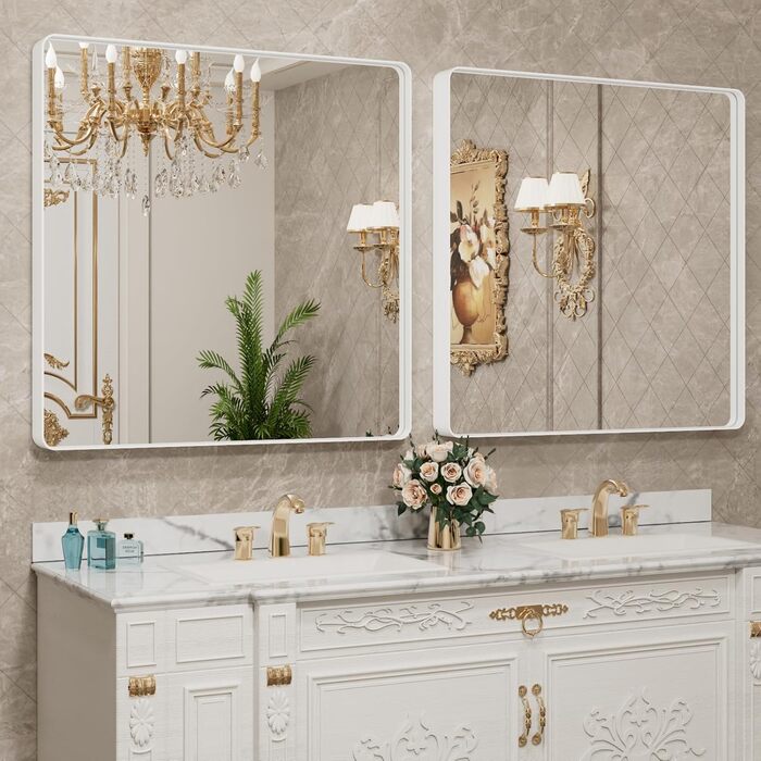 LOAAO Дзеркало для ванної кімнати 61 x 91,4 см з округлим прямокутним кольоровим каркасом, дзеркало для макіяжу з нержавіючого скла, кріпиться на стіну, може встановлюватися горизонтально або вертикально.