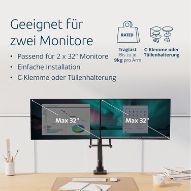 Кріплення для монітора Kensington SmartFit K59601WW (2 монітори, чорний) – регулювання висоти, VESA 75/100