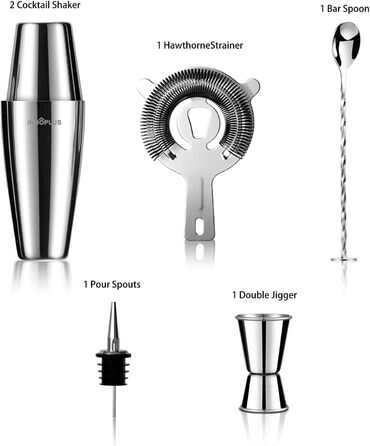 Набір шейкерів для коктейлів, преміальний бостонський шейкер 800 мл 600 мл, нержавіюча сталь, подарунковий набір аксесуарів для бармена з 6 предметів