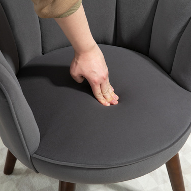 Крісло для вітальні в стилі мушлі, розслаблююче крісло на дерев'яних ніжках, м'яке крісло для читання з оксамитовою текстурою, крісло для спальні темно-сірого кольору.