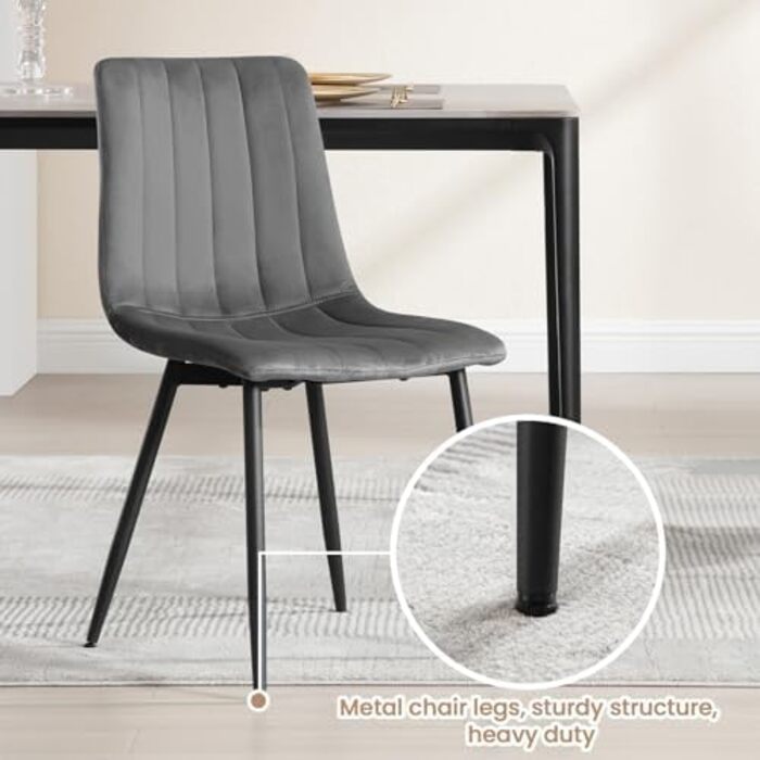 Набір обідніх стільців 6 шт. для кухні, вітальні, спальні. М'які стільці з металевими ніжками, оксамитова сидіння, темно-сірий колір.