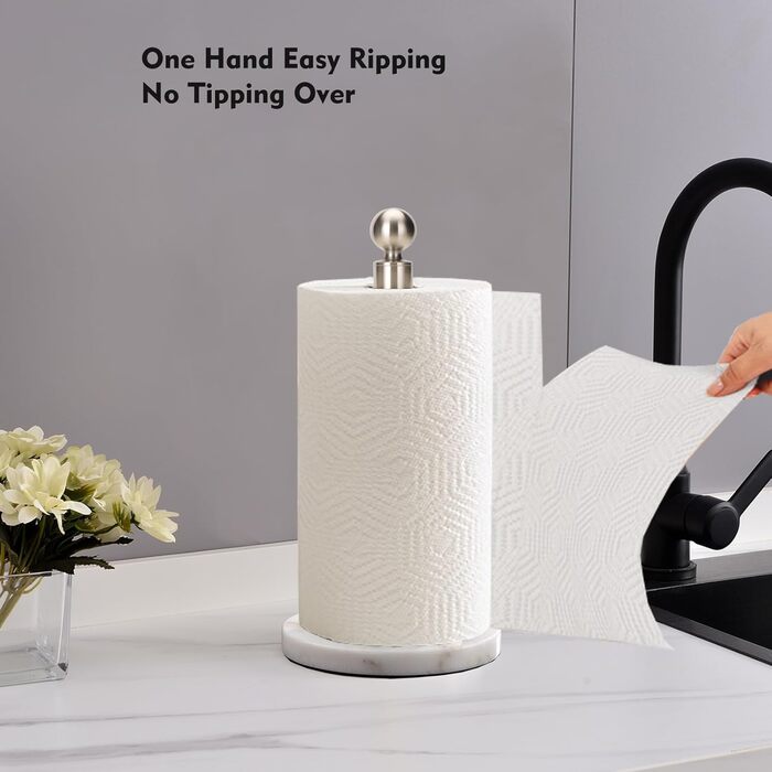 Тримач для паперових рушників на стільницю з обтяженою основою з мармуру, матовий нікель