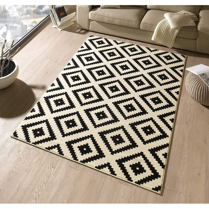 Килим Hanse Home з коротким ворсом Skandi Diamonds Black Cream 160x230см для вітальні та спальні