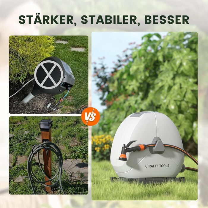 Тросовий барабан для садового шланга Giraffe Tools 25 м з висувною конструкцією, міцною основою, 7-функціональною насадкою та 360° поворотним кріпленням