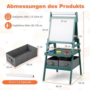 Дитяча мольберт DREAMADE 3 в 1: магнітна дошка, крейдяна дошка, рулон паперу, фарби та органайзери для творчості (від 3 років)