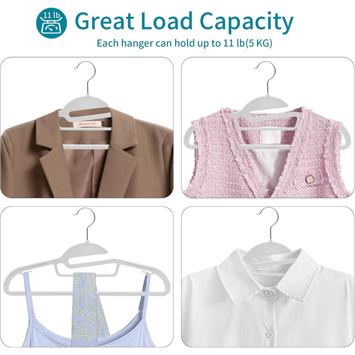 Плечики для одягу з пластику, набір 20 шт. з неслизьким покриттям, для краваток, обертаються на 360°, APY04G (білий + срібло)