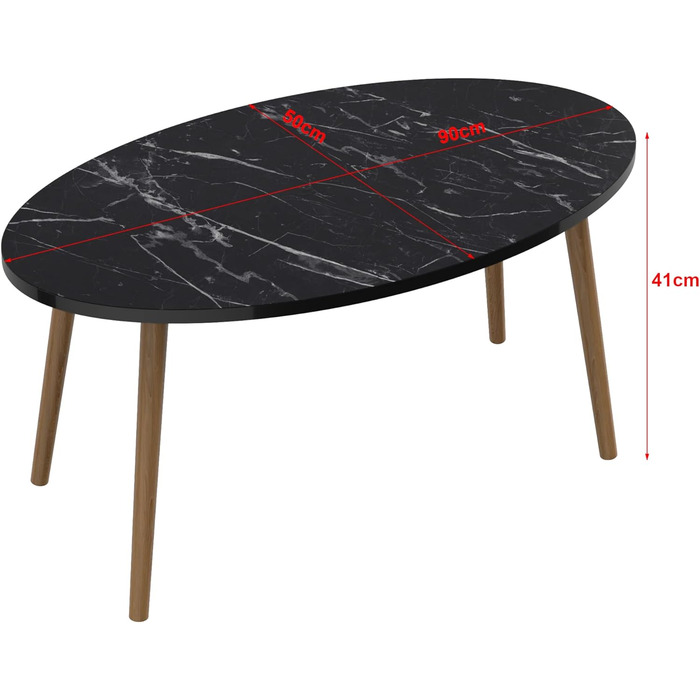 Журнальний столик Sindal Журнальний столик 41 x 90 x 50 см Журнальний столик з ДСП та дерева Диванний столик для вітальні спальні (мармур, чорний)