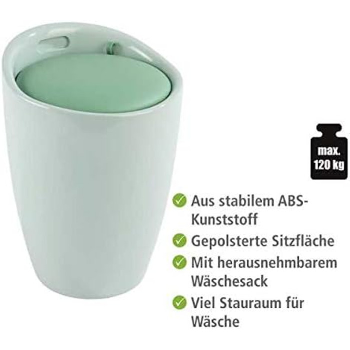 WENKO табурет для ванної кімнати Candy з місцем для зберігання та кошиком для білизни, ABS-пластик, 20 л, Ø 36 x 50,5 см