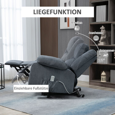 Реклайнер для телевізора HOMCOM Recliner з електричним регулюванням з функцією відкидання та дистанційним керуванням, оксамитовий вигляд сірого кольору, 92x93x105см