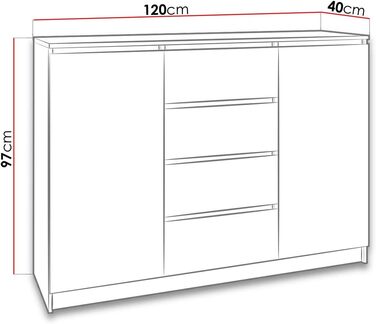 Комод Orson 2d4s, Хайборд, Сервант, Багатофункціональна шафа, Білий, 24