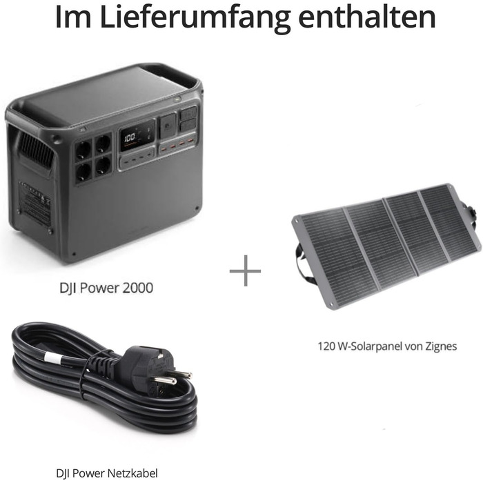 Портативна електростанція DJI Powerstation 1000W, сонячний генератор 512Wh LiFePO4, 4-в-1 швидка зарядка, 23db, для кемпінгу, автономного життя, автодому, надзвичайних ситуацій (Power 2000+120W сонячна панель Zignes)