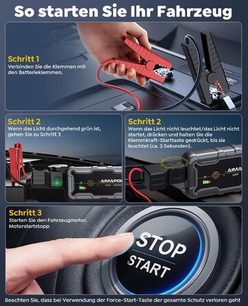 Powerbank з компресором та пусковим пристроєм AIMAPOW для автомобіля: 27000mAh, 160PSI, 6000A, LED-ліхтар, сумісний з бензиновими та дизельними двигунами (до 12.0L)