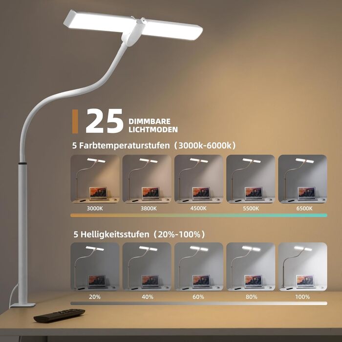 LED лампа настільна диммерна з пульт, 5 кольорів та 5 рівнів яскравості, пам'ять, для офісу та дому