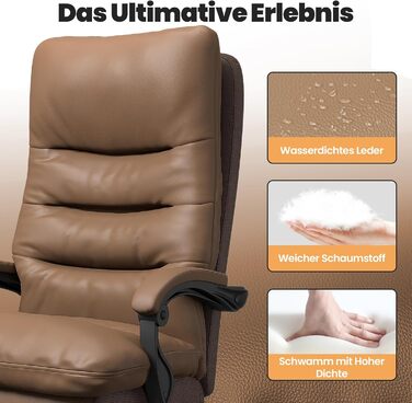 Ергономічне крісло для офісу Naspaluro з підніжкою, комп'ютерне крісло з подвійним шаром подушок, високою спинкою, функцією відкидання, регулюванням висоти, PU-шкіра, до 150 кг (колір: коричневий, штучна шкіра)