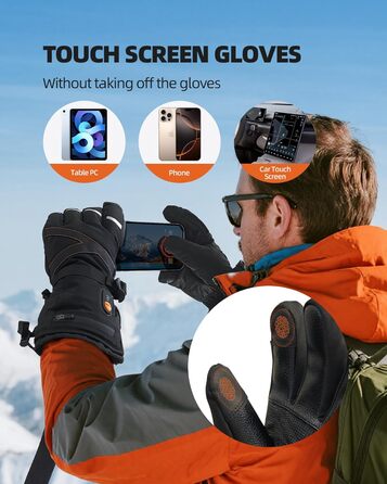 EBOSSOM Зимові рукавички для чоловіків та жінок, 7.4V водонепроникні теплі рукавички з підтримкою сенсорного екрану, вітрозахисні велосипедні рукавички для катання на лижах, піших прогулянок, їзди на мотоциклі та відпочинку