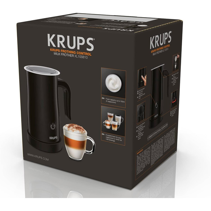 Електричний піноутворювач для молока Krups XL1008, чорний, об'єм до 150 мл