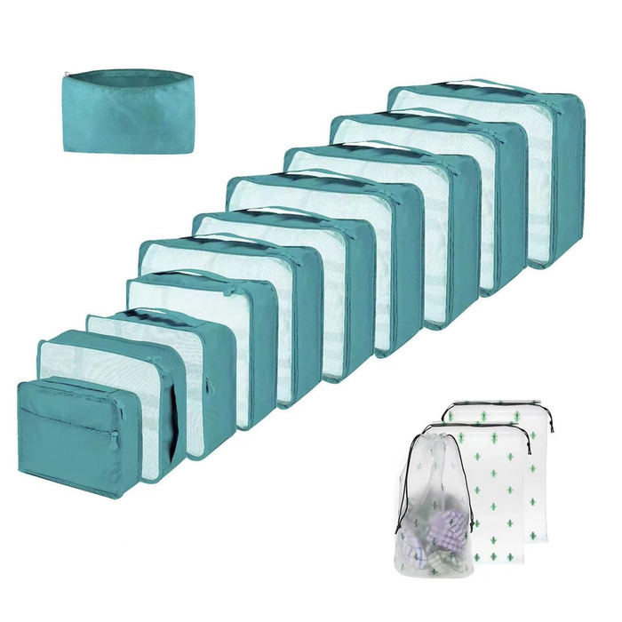 Набір органайзерів для валізи та подорожей Packing Cubes, водонепроникні сумки для одягу, 14 шт, небесно-блакитний