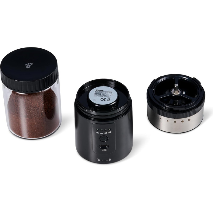 Електрична кавомолка Tchibo з керамічним жорном, регульований помел, срібна (з акумулятором)