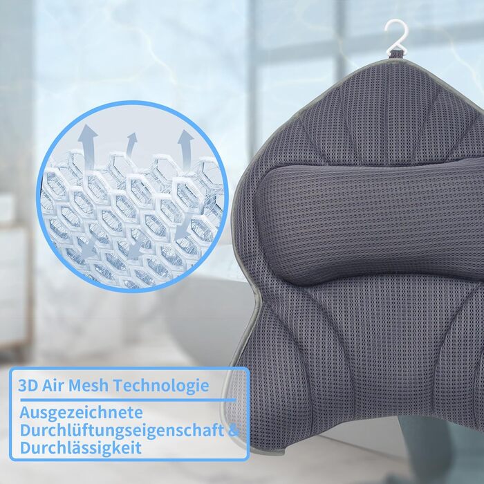 Подушка для ванни Poemland Extra Dickes – велика, з підтримкою шиї, спини та голови (сіра)