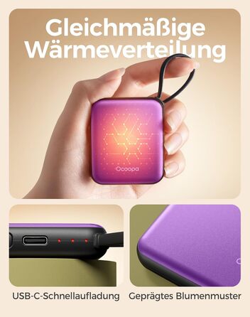 Електричні грілки для рук OCOOPA UT5 Nano Violett (2 шт), 4000mAh, 3 режими, до 52°C, USB, для зими, подорожей, спорту