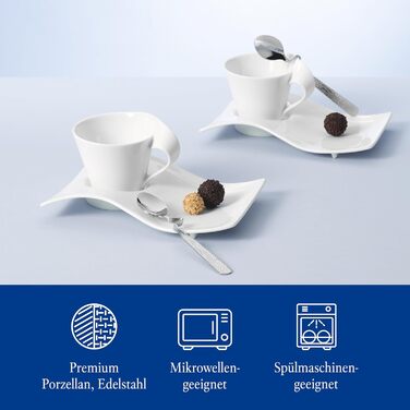 Капучино-сервіз Villeroy & Boch NewWave Premium, 8 предметів на 4 персони, білий, хвильовий дизайн, для посудомийної машини та мікрохвильової печі