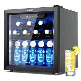 Міні-холодильник EUHOMY для напоїв на 55 банок з скляною дверцятами, чорного кольору, 36 л, для офісу, кімнати, бару, з LED-підсвіткою, 43 дБ