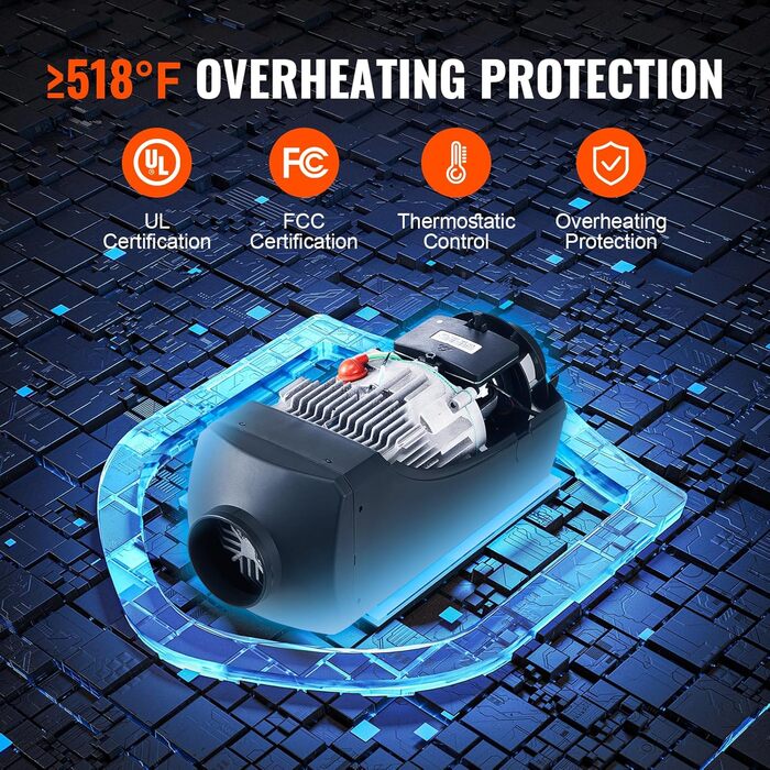 Електрична дизельна опалювальна установка VEVOR 12V 5-8kW з LCD-дисплеєм, пультом та Bluetooth-APP (базова модель, роздільна установка)