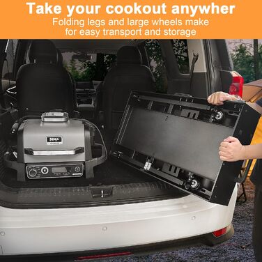Мобільний гриль-візок для Ninja Woodfire, Weber, Blackstone, Nexgrill, Traeger та інших грилів, візок для гриля з колесами та тримачем для паперових рушників (86 см)