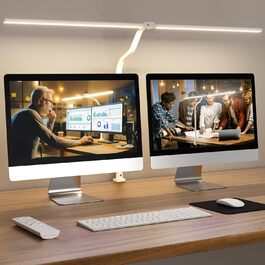 LED настільна лампа Doppelkopf з регулюванням яскравості, 24W, 80см, з клемою, денне світло, гнушкий шийка, для офісу, захист очей, з тримачем для телефону, чорна