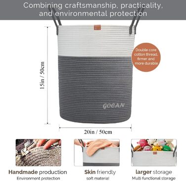 Великий міцний кошик для білизни з плетіння, сірий/бежевий (D38H50cm)