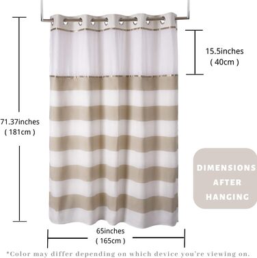 Тканинна шторка для душу з магнітами Snap Liner, 180x200 см (Бежева, H181.3 x B165.1 см, 1 шт.)