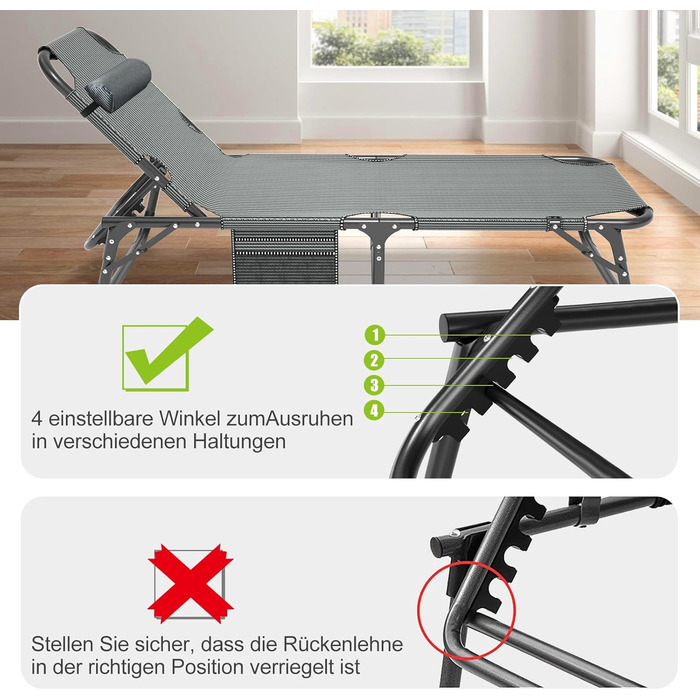 Складаний лежак для саду, 200 кг, з матрацом та підголівником, для балкону, саду, кемпінгу, блакитний