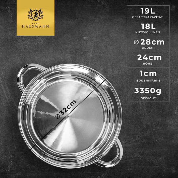 Нержавіюча каструля Karl Hausmann 6L з кришкою: каструля для плити, супу та пасти (діаметр 26 см)