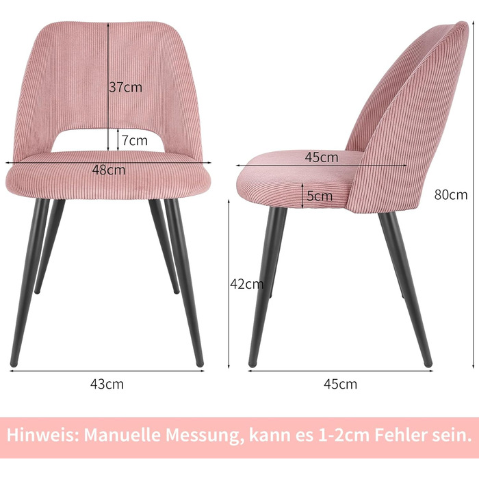 Набір обідніх стільців, кухонний стільчик з тканини Cord, м'які стільці для їдальні, кухні, вітальні та спальні (Рожевий, 2)