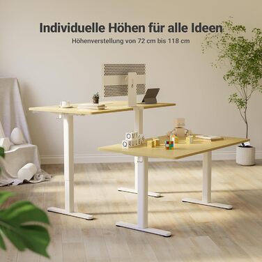 Регульований стіл Claiks з підняттям, 80 кг, 3 пам'ять, для дому/офісу, білий (180 x 80 см, бежевий)